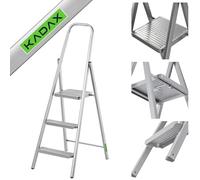 KADAX Scala pieghevole in acciaio con piedini antiscivolo, scala a 3 gradini con ripiano e gradini larghi per casa e giardino