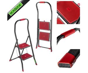 KADAX Scala Pieghevole in Acciaio per Interni ed Esterni, Scaletta con Gradini Larghi, Piedini Antiscivolo e Maniglione di Sicurezza (2 Gradini)