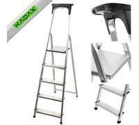 KADAX Scala Pieghevole in Alluminio, Scaletta con Ripiano Portaoggetti, Gradini Antiscivolo e Piattaforma Ampia, Supporta Fino a 125 kg (5 Gradini)