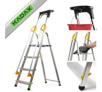 KADAX Scala Portatile in Alluminio, Scaletta Pieghevole con Gradini Antiscivolo e Corrimani Laterali, Portata Fino a 150 kg, Certificata EN 131 (4 Gradini)