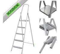 KADAX Scala Unilaterale in Acciaio Con Piedini Antiscivolo, a Gradini Con Ripiano, Pieghevole, Domestica Con Gradini Larghi (5 Livelli)