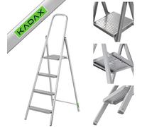KADAX Scala Unilaterale in Acciaio Con Piedini Antiscivolo, a Gradini Larghi, Con Ripiano, Pieghevole, Domestica (4 Livelli)