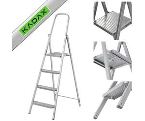 KADAX Scala Unilaterale in Acciaio Con Piedini Antiscivolo, a Gradini Larghi, Con Ripiano, Pieghevole, Domestica (4 Livelli)
