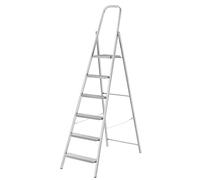 KADAX Scala unilaterale in acciaio con piedini antiscivolo, scala a gradini, scala con ripiano, scala a pioli, scala pieghevole, scala domestica con gradini larghi (6 gradini)