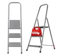 KADAX Scaletta pieghevole in acciaio a 3 gradini con piedini antiscivolo e ripiano a scala unilaterale per casa e giardino