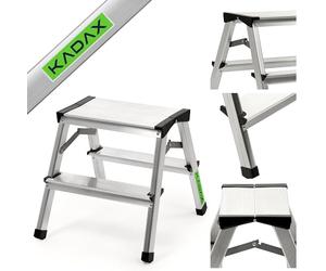 KADAX Scaletta Pieghevole in Alluminio, Scala Doppia a Pioli con Piattaforma Antiscivolo, Gradini Larghi e Struttura Leggera, Fino a 125 kg (2 Gradini)