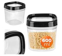 KADAX Scatola di stoccaggio, scatola di stoccaggio in plastica trasparente, scatola di stoccaggio ermetica con coperchio, contenitori per versare per farina, muesli, zucchero e pasta (600 ml, Nero)
