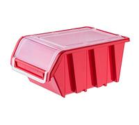 KADAX Scatola impilabile con coperchio, in plastica PP, scatola portaoggetti, in diverse dimensioni e colori, con patta per parete degli attrezzi (rosso, 1 pezzo, 490 x 298 mm)