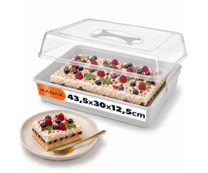 KADAX Scatola per torte rettangolare, 43 x 30 x 12,5 cm, contenitore per torte in plastica, con coperchio, muffin, scatola per alimenti (grigio)