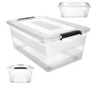 KADAX Scatola portaoggetti con coperchio, contenitore per giocattoli, contenitore in plastica resistente, contenitore con chiusura a scatto, contenitore di immagazzinaggio (trasparente, 40 L)