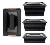 KADAX Scatola portaoggetti con coperchio, scatola per giocattoli, contenitore in plastica resistente, con chiusura a scatto, contenitore (nero, set da 3)