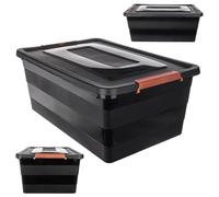 KADAX - Scatola portaoggetti con coperchio, scatola per giocattoli, contenitore in plastica resistente, scatola portaoggetti con chiusura a scatto, contenitore portaoggetti (nero, 40 L)