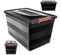 KADAX - Scatola portaoggetti con coperchio, scatola per giocattoli, robusto contenitore in plastica, scatola di conservazione con chiusura a scatto, contenitore (Nero, 55 L)