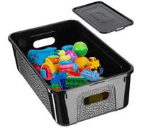 KADAX Scatola portaoggetti rettangolare con coperchio, contenitore impilabile, in plastica, salvaspazio (5 l, nero)