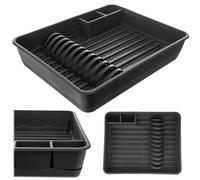 KADAX Scolapiatti in plastica, scaffale scolapiatti con cestino per posate, cestino per stoviglie, 44,5 x 35,5 x 8 cm, vassoio scolapiatti, portastoviglie, supporto per stoviglie per piatti, bicchieri