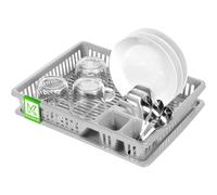 KADAX Scolapiatti in plastica, scolapiatti con cestino per posate, cestino per stoviglie, 38 x 30 x 7 cm, scolapiatti universale per piatti, bicchieri, posate (Grigio Chiaro Piccolo)