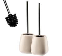 KADAX Scopino per WC, Spazzolone con Manico Lungo in Acciaio e Supporto in Ceramica, Spazzola per Toilette, Accessori per Bagno (Set di 2, Beige)