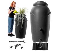 KADAX Serbatoio dell'acqua piovana in plastica da 210 litri, serbatoio per acqua piovana con supporto, rubinetto e ciotola per piante, serbatoio decorativo per pioggia antigelo