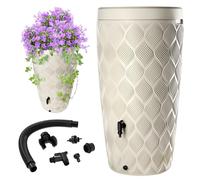 KADAX Serbatoio per acqua piovana con vaso integrato nel coperchio, 240 l, in plastica, serbatoio per acqua piovana con rubinetto, serbatoio antigelo (crema)