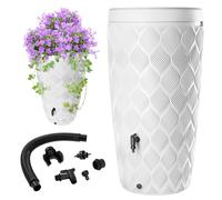 KADAX Serbatoio per acqua piovana con vaso integrato nel coperchio, 240 l, in plastica, serbatoio per acqua piovana con rubinetto, serbatoio antigelo (bianco)