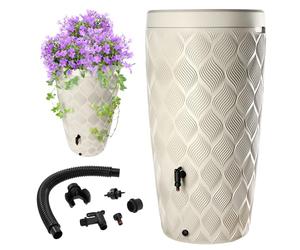 KADAX Serbatoio per acqua piovana con vaso integrato nel coperchio, 240 l, in plastica, serbatoio per acqua piovana con rubinetto, serbatoio antigelo (crema)