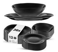 KADAX Servizio da tavola per 12 persone, 36 pezzi, servizio da tavola con piatti fondi, piatti da dessert e piatti piani, servizio da pranzo, set di piatti (nero)