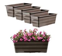 KADAX Set 4x40 cm Fioriera Marrone, Vaso da Balcone in Plastica, Fioriera Resistente alle Intemperie, Vaso per Fiori, Fioriera da Ringhiera per Fiori
