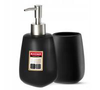 KADAX Set da bagno da 2 pezzi in ceramica, accessori da bagno, dispenser di sapone, bicchiere da bagno, portasapone e scopino WC (bicchiere e dispenser nero) (K8180)