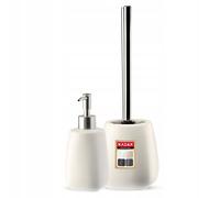 KADAX Set da bagno da 2 pezzi in ceramica, accessori da bagno, dispenser di sapone, bicchiere da bagno, portasapone e scopino per WC (spazzola e dispenser bianco), K8180