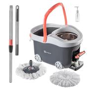 KADAX Set completo di lavapavimenti con manico telescopico e secchio con funzione strizzante e rotelle, mocio con secchiello, tergicristallo per la pulizia dei pavimenti