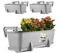 KADAX - Set con vaso fioriera da balcone in plastica, per fiori ed erbe aromatiche, robusto vaso per il balcone (set da 3 pezzi, da 60 cm, grigio chiaro)