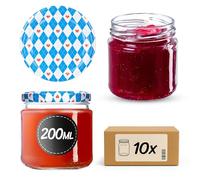 KADAX Set da 10 vasetti da 200 ml con coperchio Twist-Off Ø 66 mm - Barattoli per dessert a parete spessa e ermetici, lavabili in lavastoviglie, ideali per marmellata e conserve