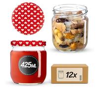 KADAX - Set da 12 vasetti da 425 ml con coperchio a vite fi82 mm per insalate, conserve e preparazione dei pasti - Barattoli ermetici Twist-off (Cuore/12 pz.)