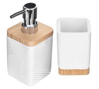 KADAX Set da 2 pezzi per bagno, bicchiere portaspazzolini e dispenser per detergente, bicchiere portaspazzolini decorativo, moderno dispenser di sapone per detergente (rettangolare bianco)