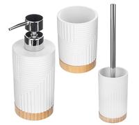 KADAX Set da 3 pezzi per bagno, bicchiere per spazzolini e dispenser per detersivo e spazzola per WC, portaspazzolino decorativo, moderno dispenser di sapone, set per WC (bianco rotondo)