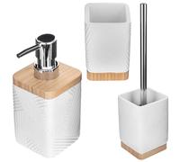 KADAX Set da 3 pezzi per bagno, bicchiere per spazzolini e dispenser per detersivo e spazzola per WC, portaspazzolino decorativo, moderno dispenser di sapone, set per WC (bianco rettangolare)