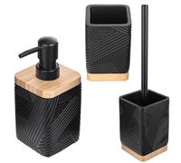 KADAX Set da 3 pezzi per bagno, bicchiere portaspazzolini e dispenser per sapone e spazzola per WC, bicchiere portaspazzolini decorativo, dispenser per sapone moderno, set per WC (quadrato nero)