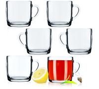 KADAX Tazze da Tè in Vetro Trasparente per Bevande Calde e Fredde, Bicchieri da Caffè con Manico e Base Stabile, Tazzine per Tisane (Set di 6, 310 ml)