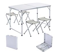 KADAX Set da turismo Tavolo pieghevole 120 cm + 4 sedie 5W1 Griglia da campeggio