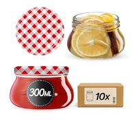KADAX Set di 10 barattoli per marmellata da 300 ml, TO82, con coperchio a vite, ermetici, per miele e marmellate