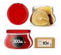 KADAX Set di 10 barattoli per marmellata da 300 ml, TO82, con coperchio a vite, ermetici, per miele e marmellate