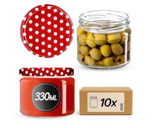 KADAX Set di 10 barattoli per marmellata da 330 ml, TO82, con coperchio a vite, ermetici, per miele e marmellate