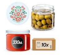 KADAX Set di 10 barattoli per marmellata da 330 ml, TO82 Folklore, con coperchio a vite, ermetici, miele e marmellate