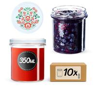 KADAX Set di 10 barattoli per marmellata da 350 ml, TO82, con coperchio a vite, ermetici, per miele e marmellate