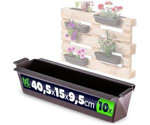 KADAX Set di 10 fioriere per pallet con sistema di sospensione, 37x9 cm Marrone, per piantare e decorare come vaso da balcone, vaso per fiori per pallet europeo, inserto per vaso e vaso decorativo in
