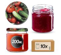 KADAX Set di 10 Set 10 Vasetti 200ml con Tappo a Vite - Barattoli in Vetro Spesso - Conserve e Marmellate - Chiusura Ermetica Lavabili in Lavastoviglie