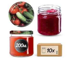 KADAX Set di 10 Set 10 Vasetti 200ml con Tappo a Vite - Barattoli in Vetro Spesso - Conserve e Marmellate - Chiusura Ermetica Lavabili in Lavastoviglie
