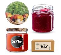 KADAX Set di 10 vasetti da 200 ml con coperchio a vite Ø 66 mm - vasetti per dessert a parete spessa, ermetici, lavabili in lavastoviglie, ideali per marmellate e conserve