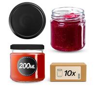 KADAX Set di 10 vasetti da 200 ml con coperchio a vite Ø 66 mm - vasetti per dessert a parete spessa, ermetici, lavabili in lavastoviglie, ideali per marmellate e conserve
