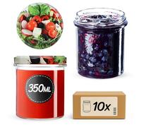 KADAX - Set di 10 vasetti da 350 ml con coperchio avvitabile, diametro 82 mm, per conserve, funghi, confetture, miele, vasetti per marmellate con coperchio, barattoli ermetici per regalo, vasetti con